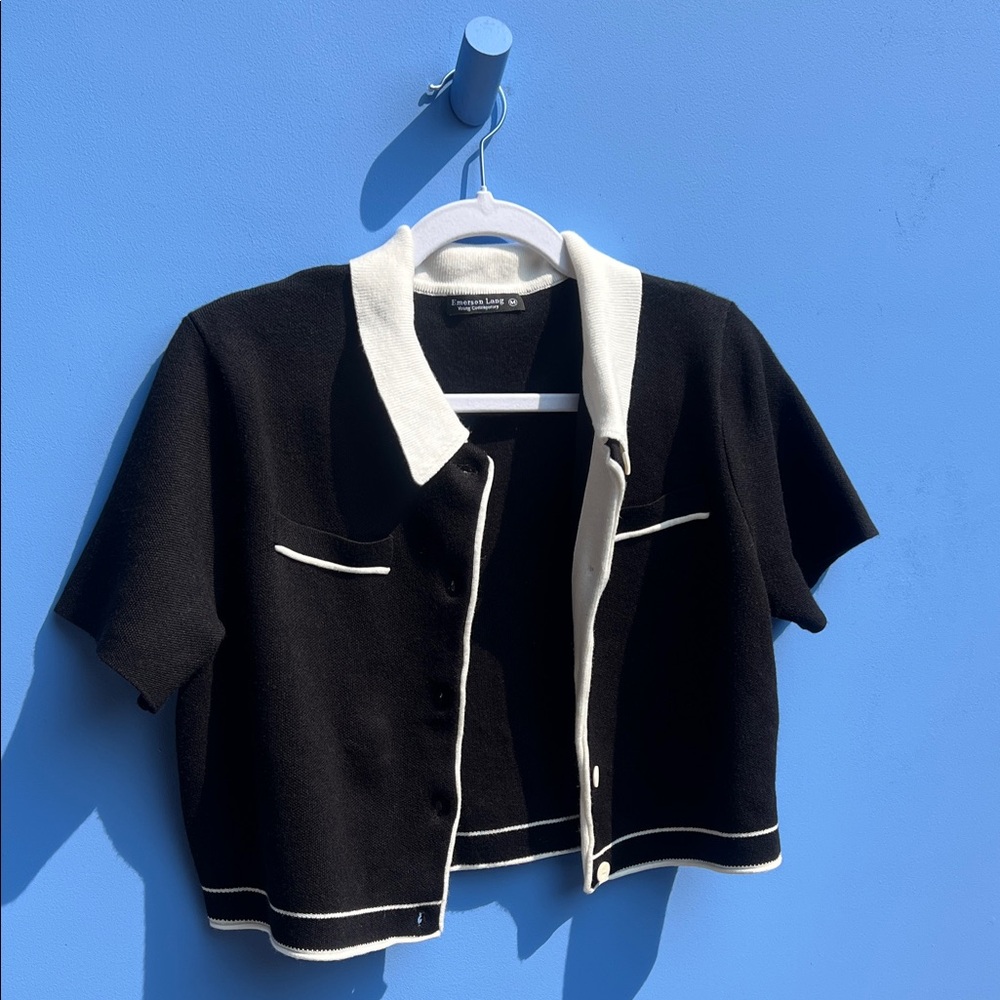 CHIC Black and Cream Short Sleeve Blazer